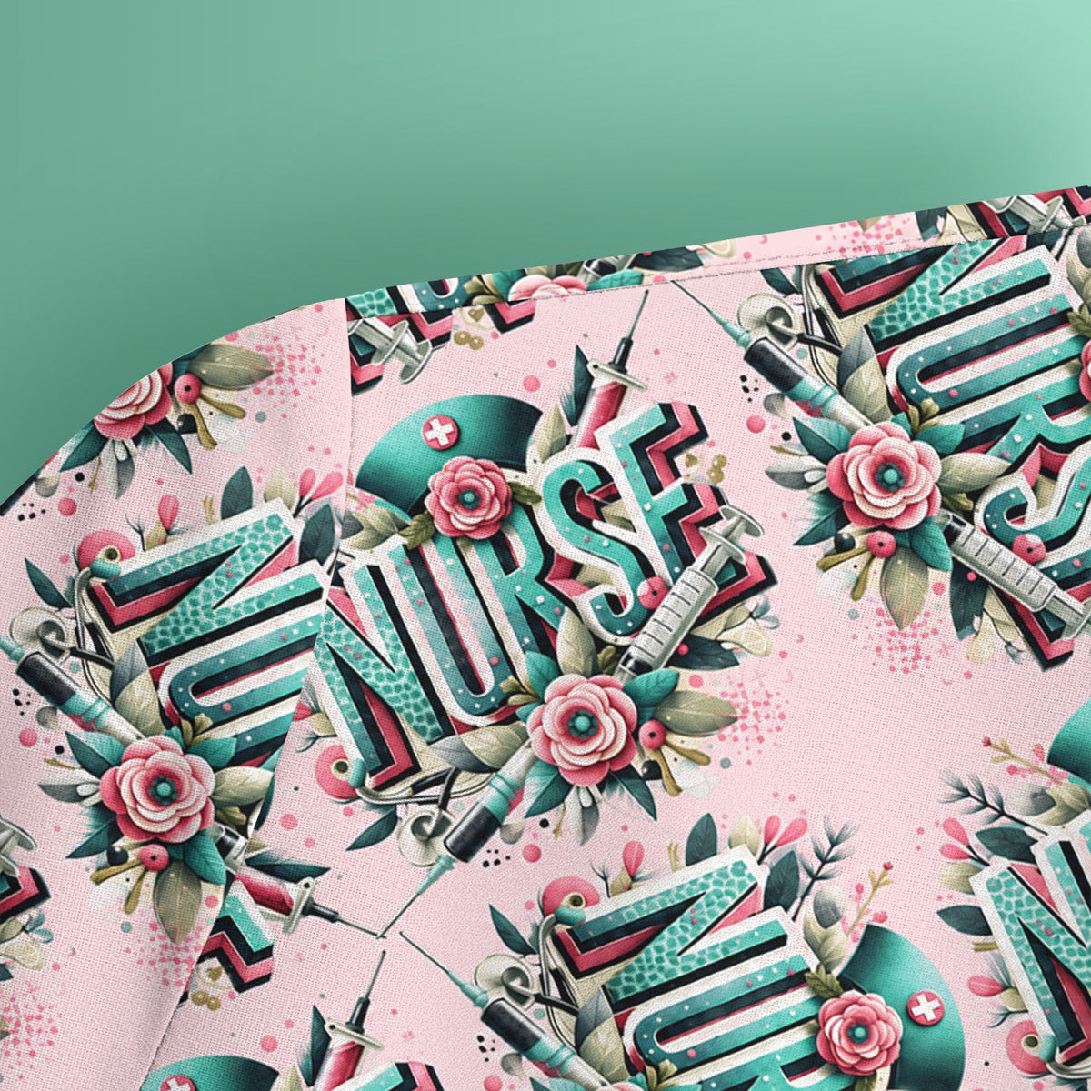 Typography Floral Nurse Scrub Top
