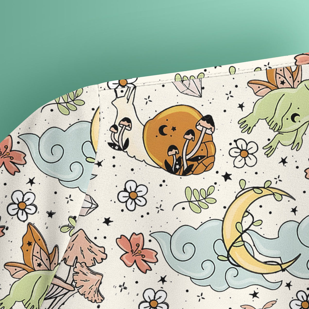 Whimsical Frog Moon Mushroom Nurse Scrub Top