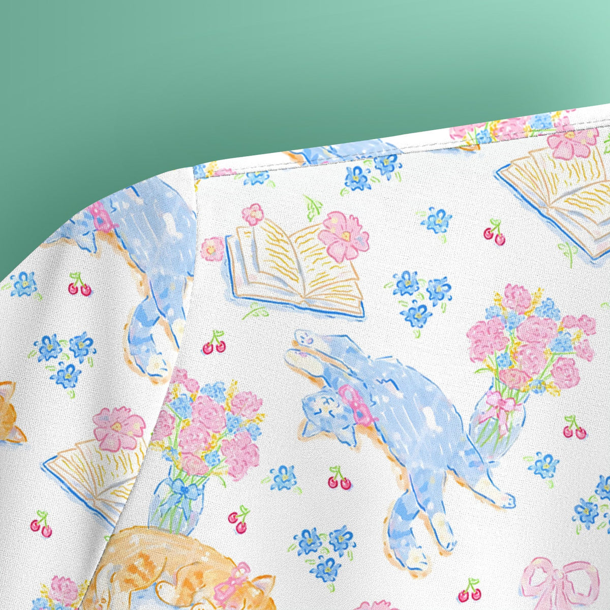 Cats Reading Floral Books Nurse Scrub Top