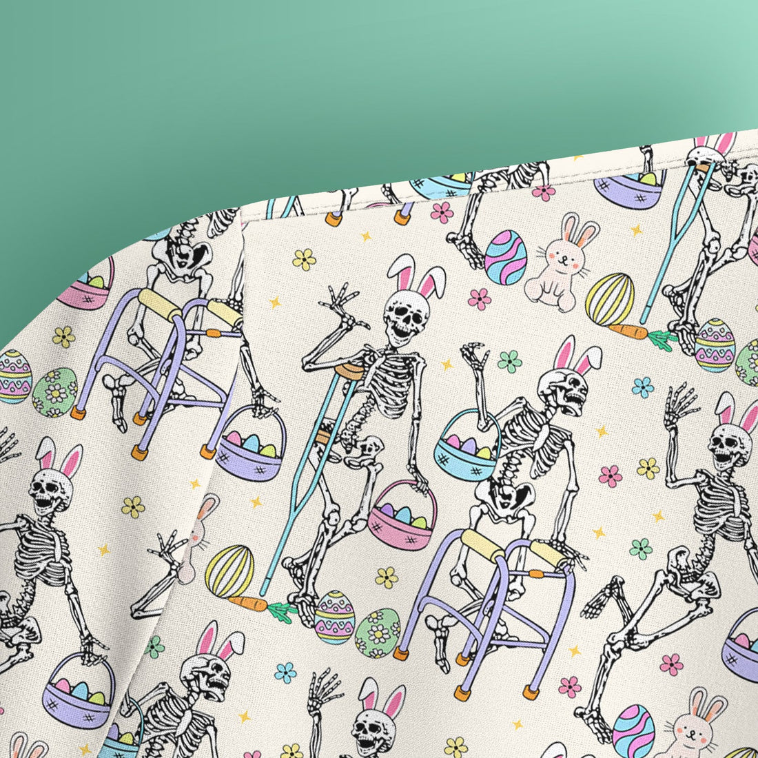 Fun Skeleton Bunny Nurse Scrub Top - Easter Gift