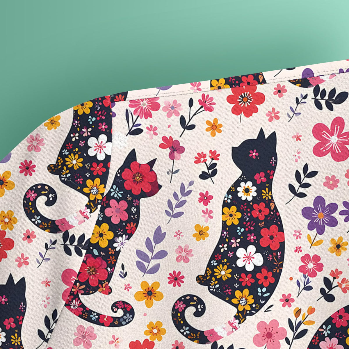 Floral Cat Silhouette Spring Garden Nurse Scrub Top