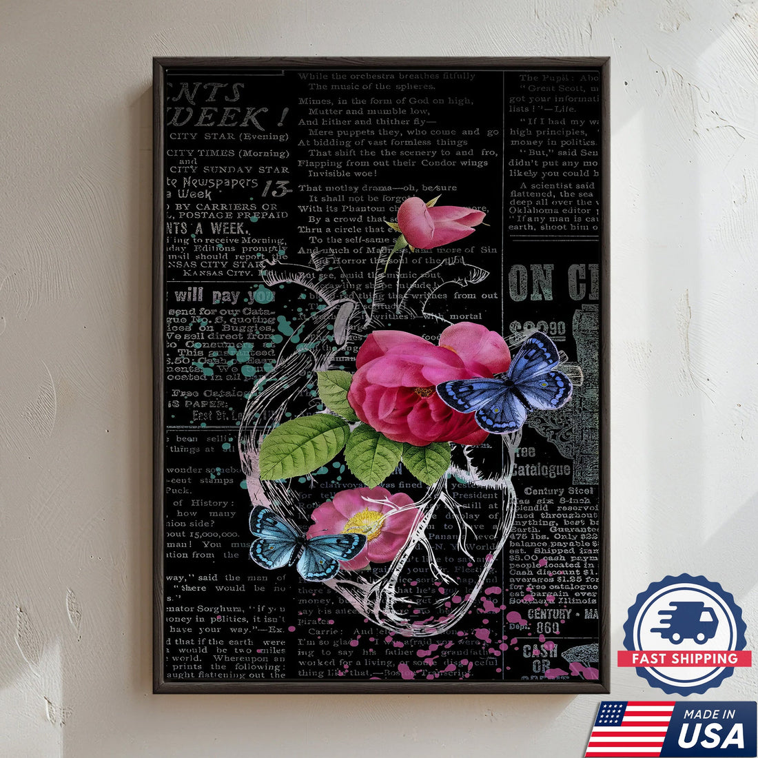 Romantic Rose Butterfly Vintage Canvas