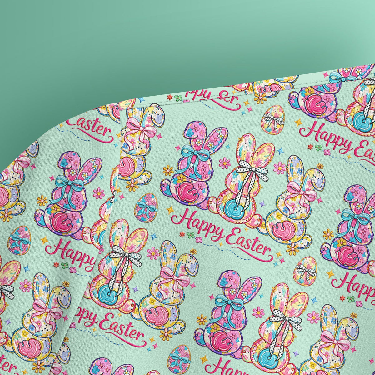 Pink Happy Easter Bunny Pattern Scrub Top, Comfortable Scrubs for Nurses