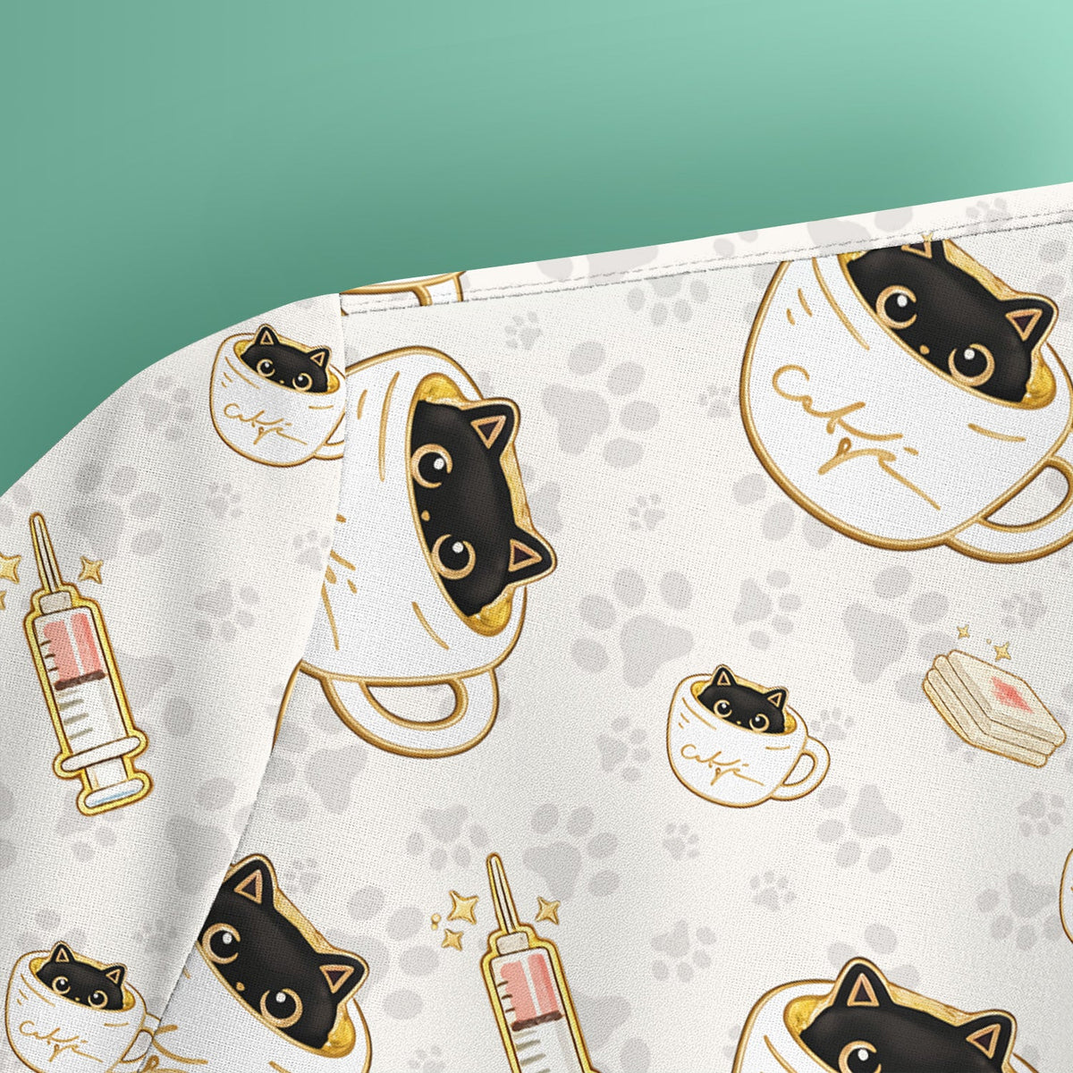 Coffee Cat Nurse Scrub Top