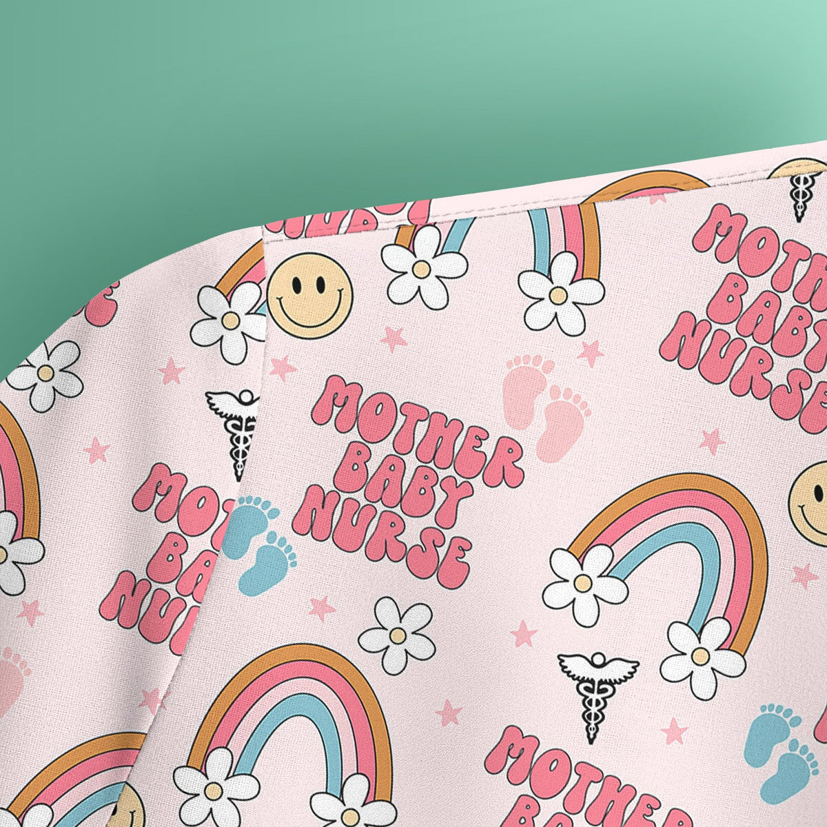 Sweet Mother Baby Nurse Rainbow Scrub Top