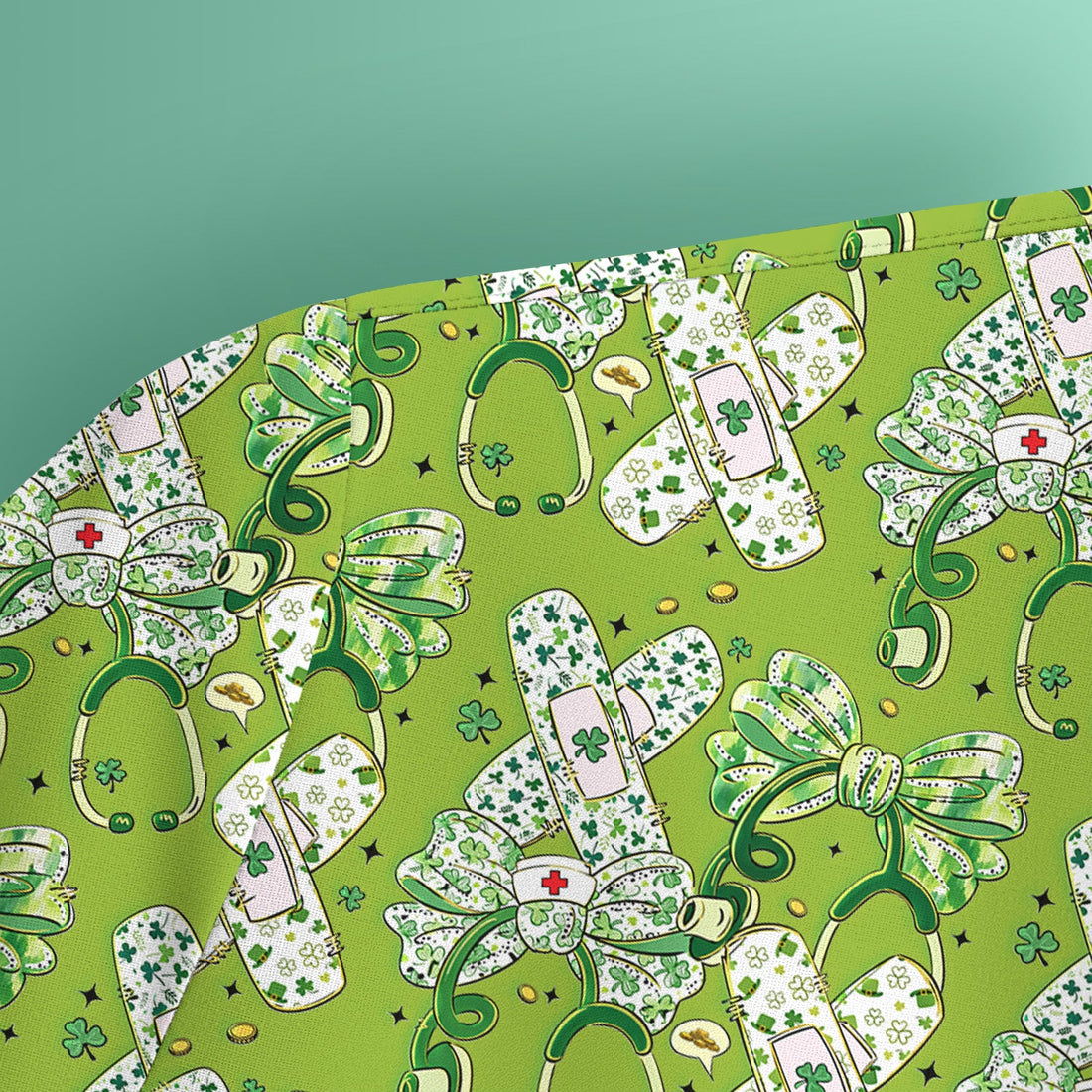 St Patrick Shamrock Stethoscope Nurse Scrub Top