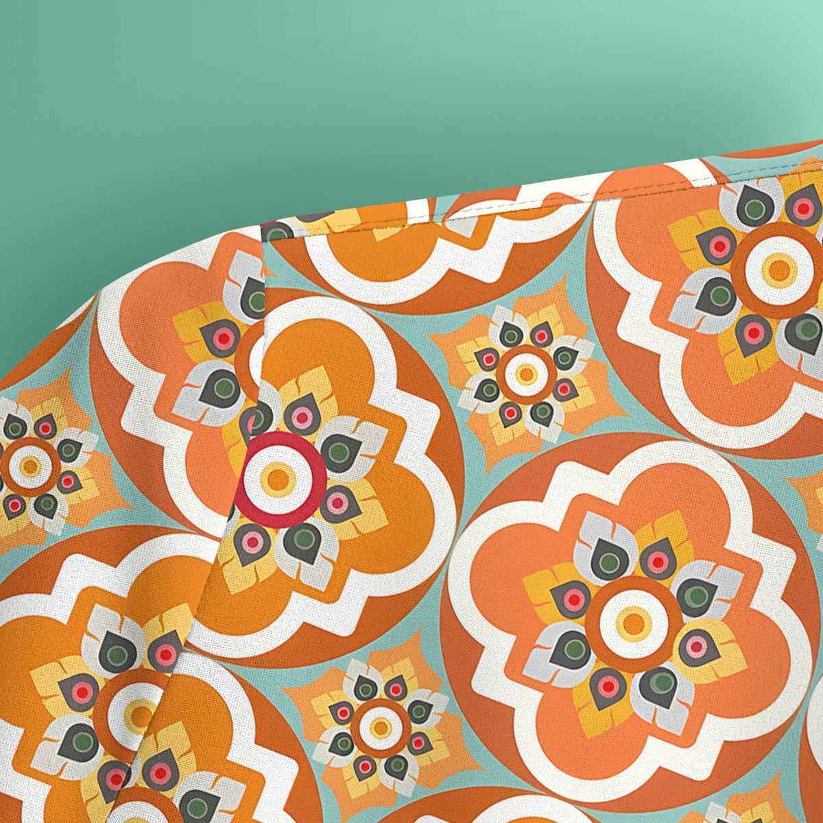 Orange Retro Geometric Floral Nurse Scrub Top