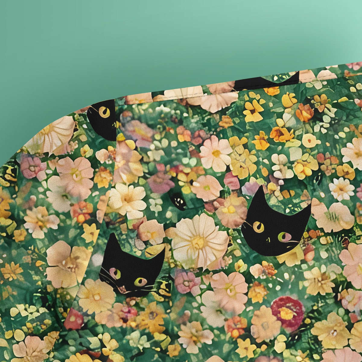 Cute Black Cat Floral Garden Nurse Scrub Top