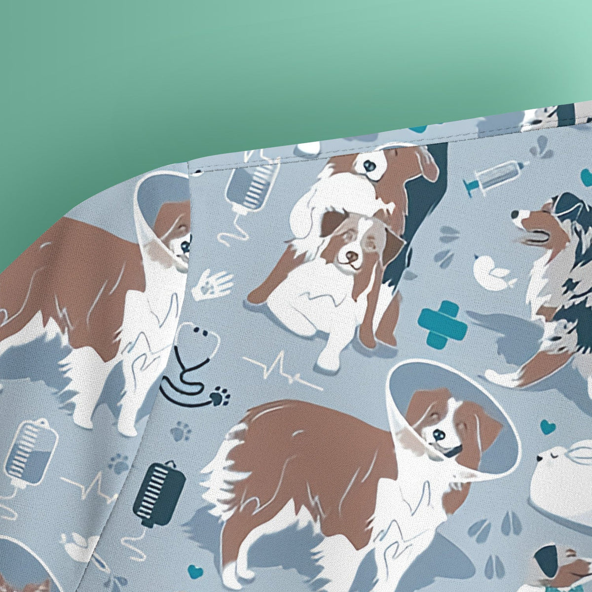 Cute Dog Pattern Veterinary Scrub Top, Breathable Fabrics Nursing Uniform