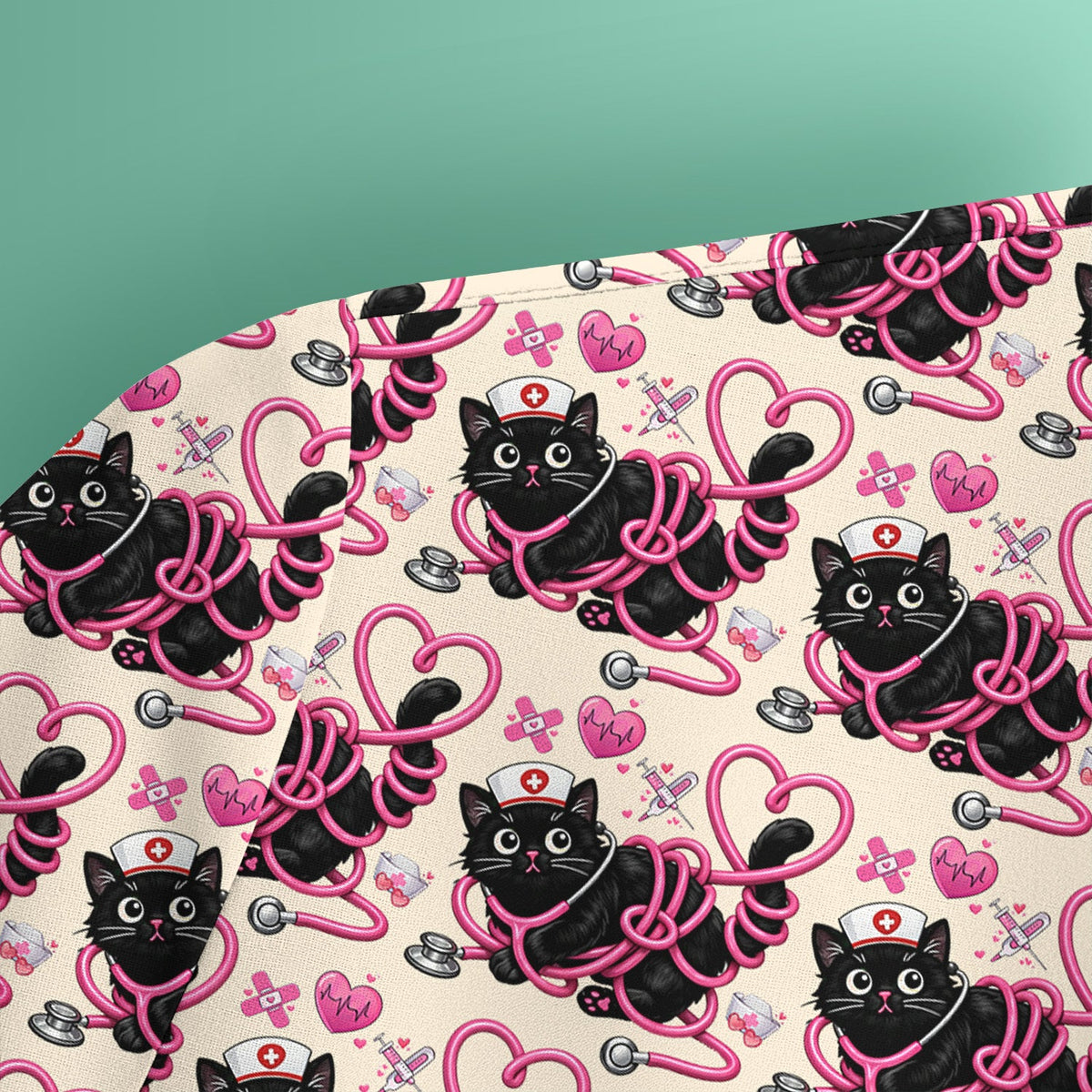 Valentine Cat Nurse Heart Scrub Top