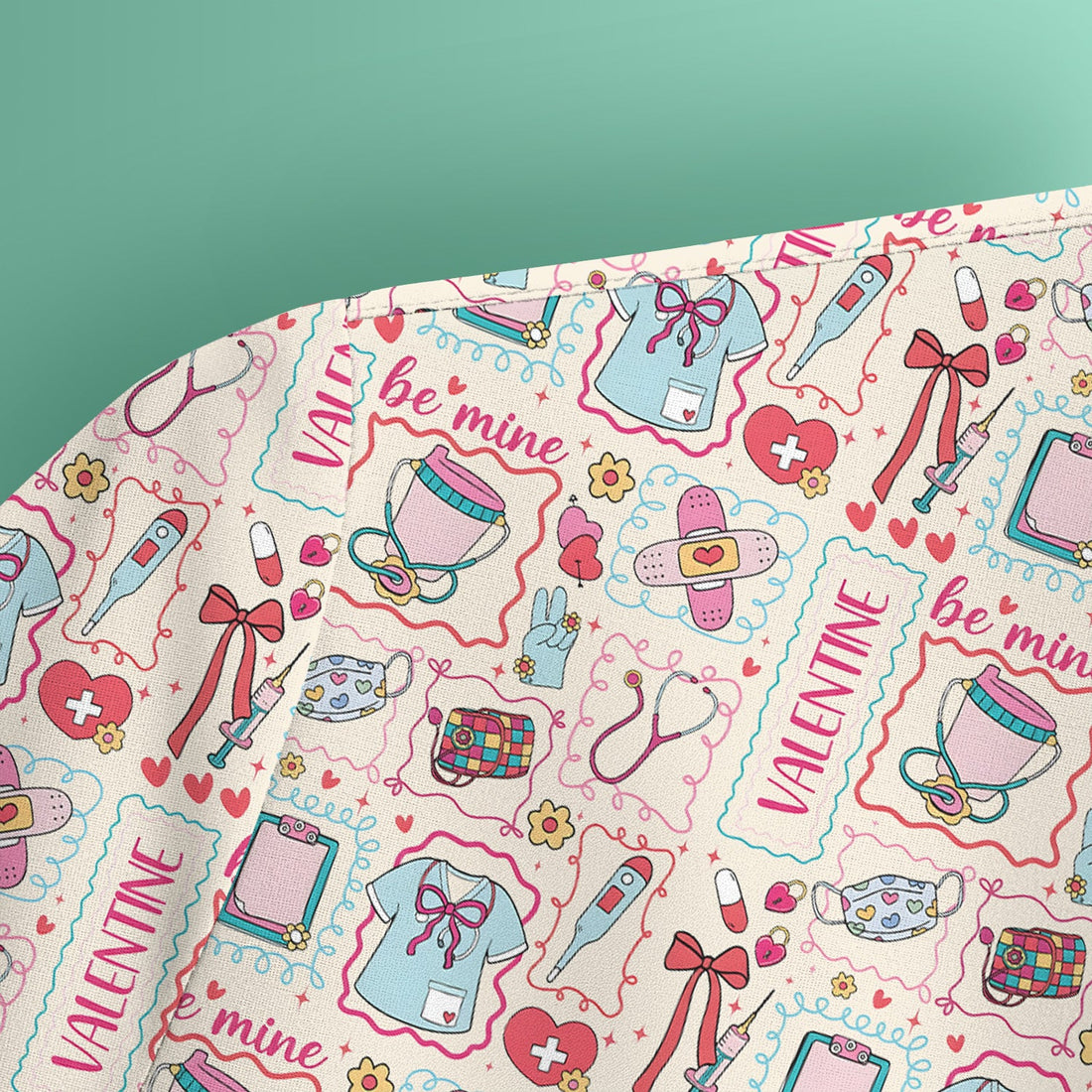 Valentine Hearts Bandages Syringes Nurse Scrub Top