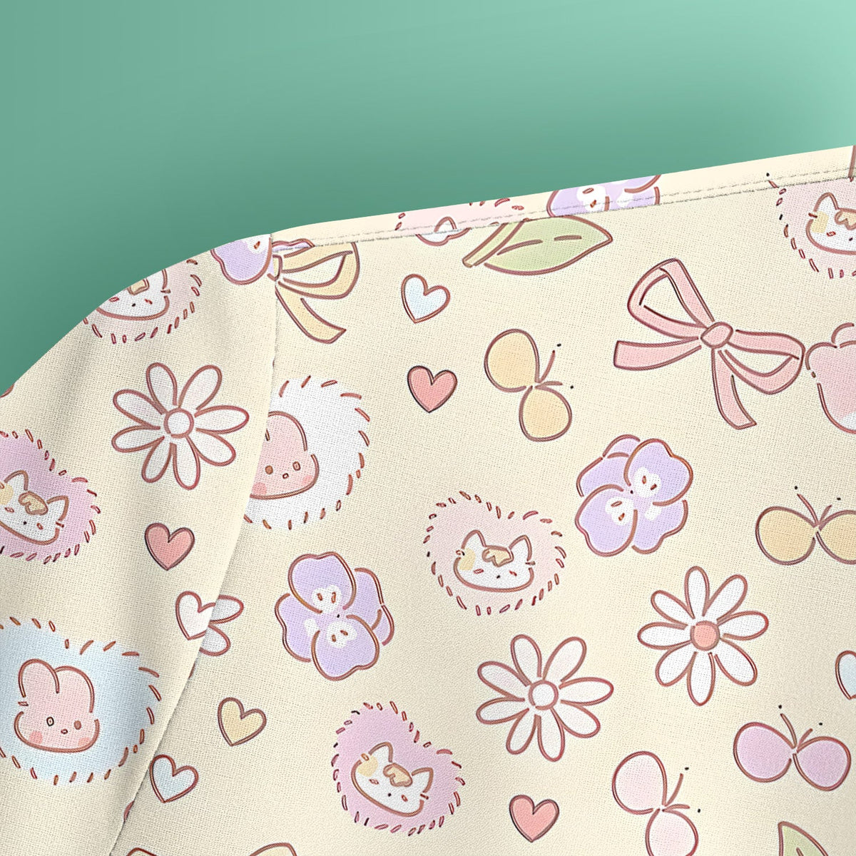 Pastel Bunny Flower Heart Nurse Scrub Top