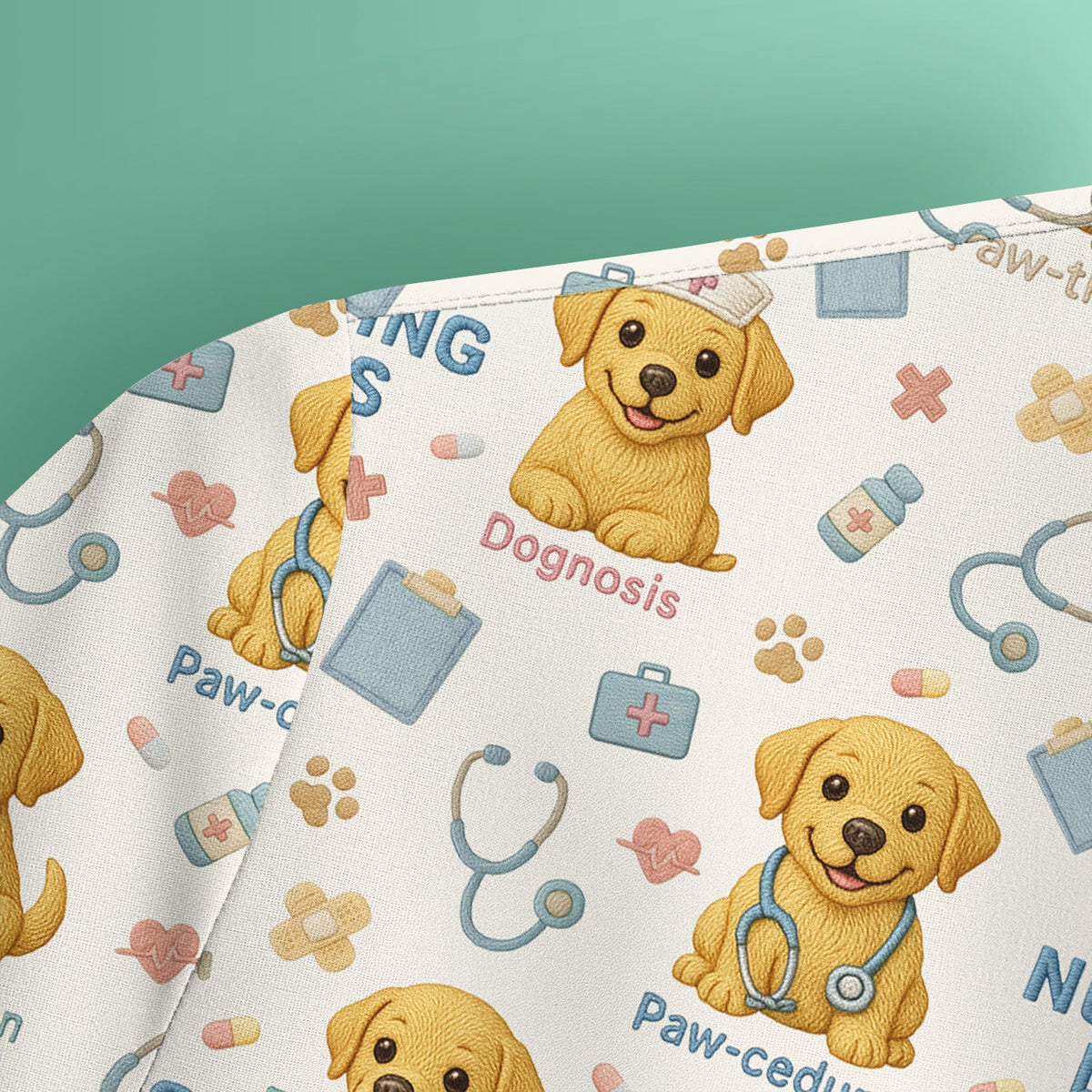 Labrador Nursing Scrub Top, Cute Dog Pattern Nurse Uniform,  Comfortable Scrubs For Nurses