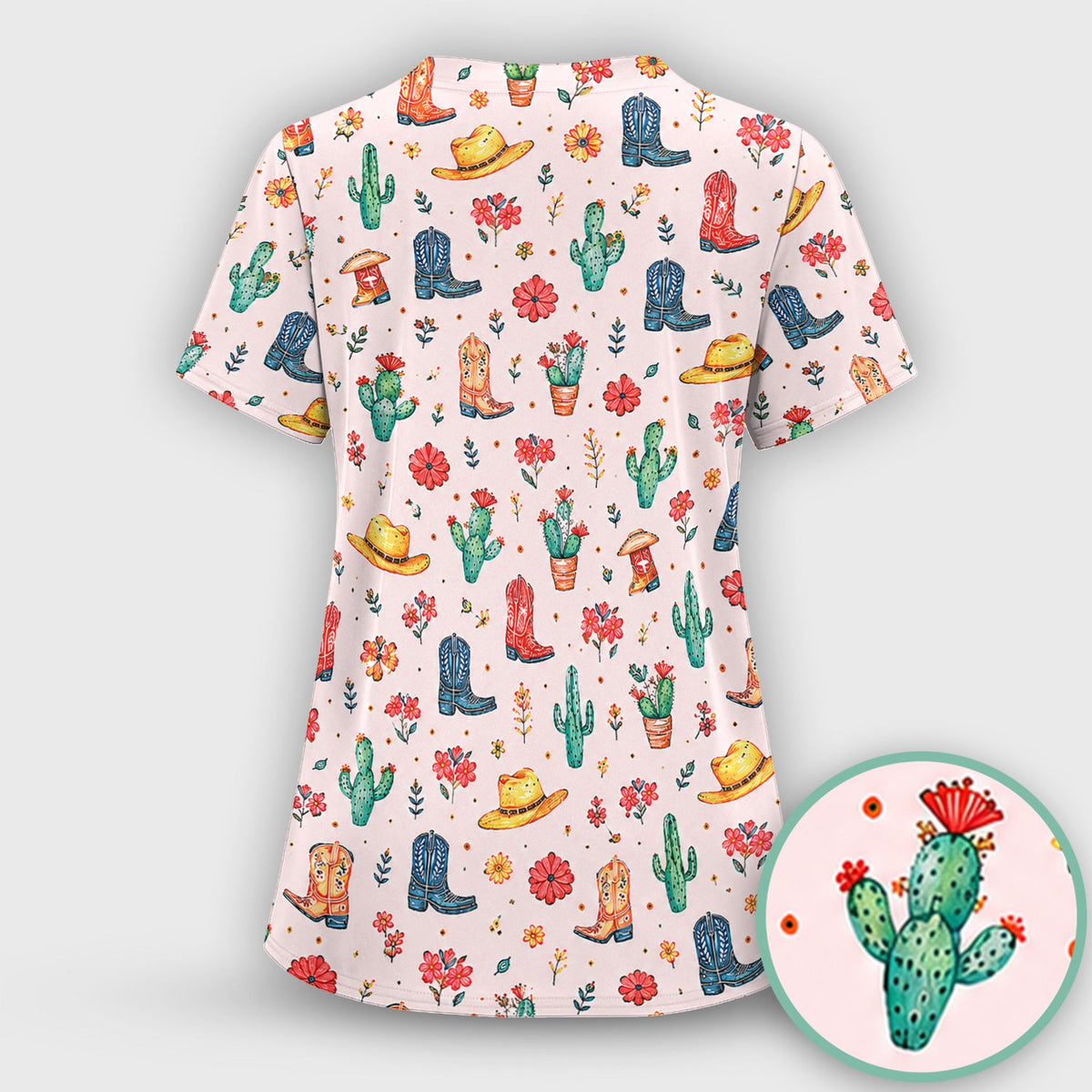 Whimsical Western Cactus Boots Nurse Scrub Set