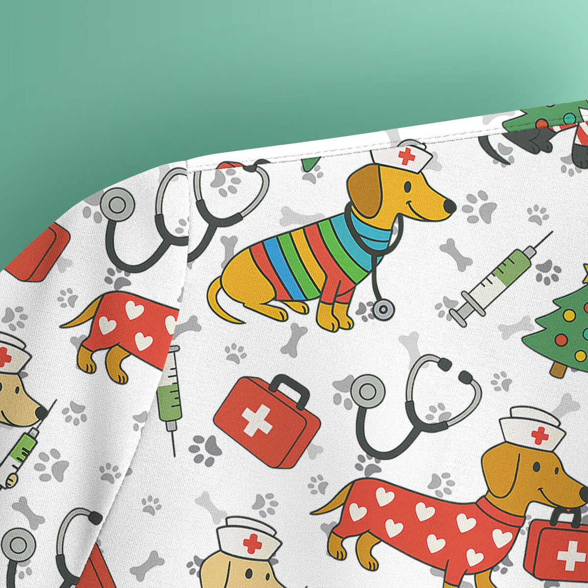 Christmas Dachshund Nurse Scrub Top