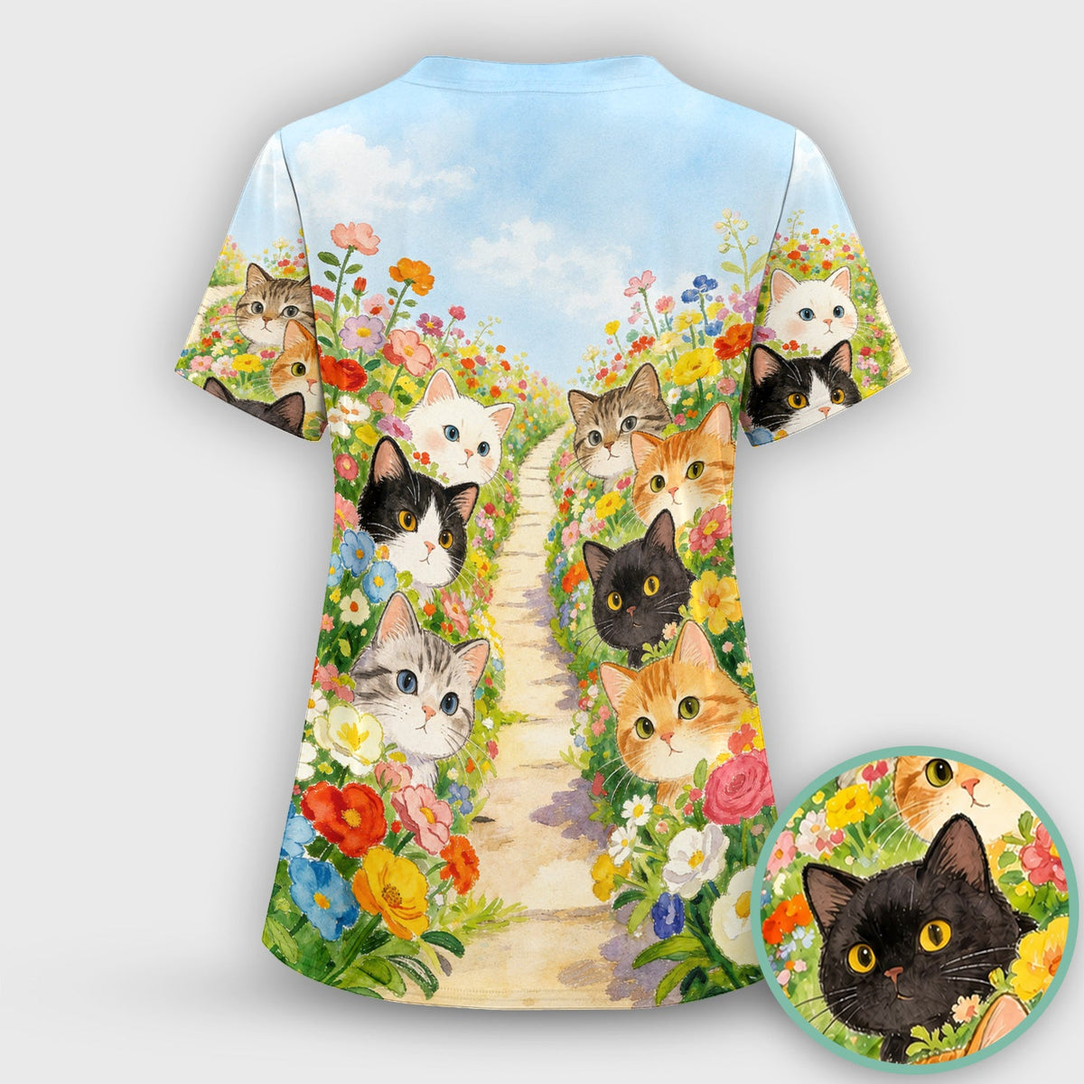Garden Cats Flower Path Nurse Scrub Set