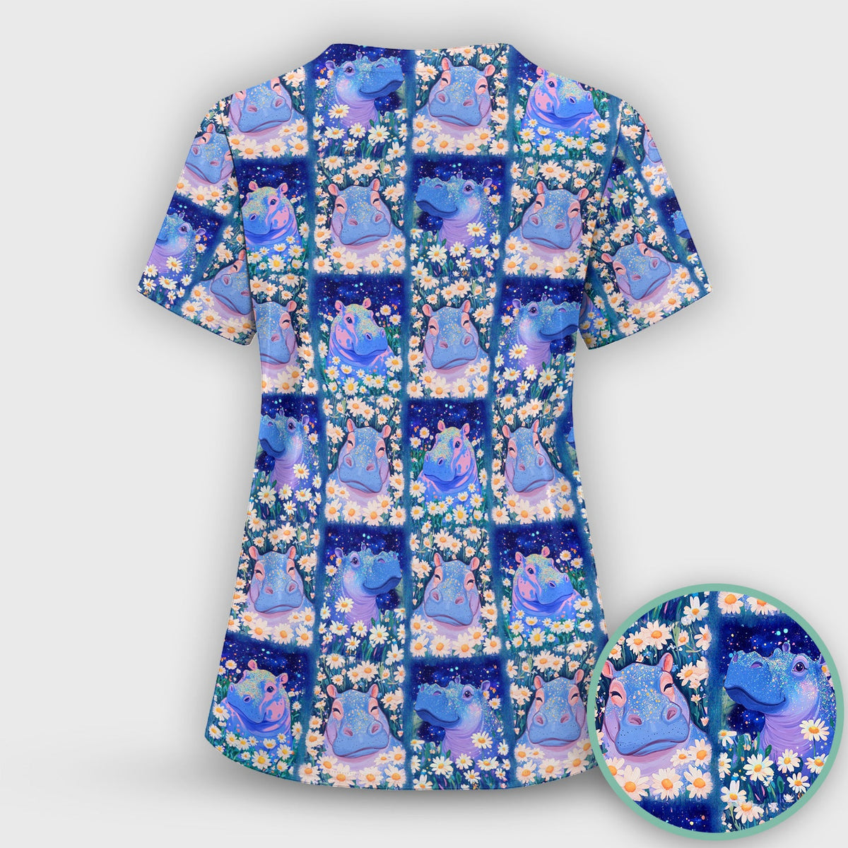 Hippo Daisy Patchwork Nurse Scrub Top