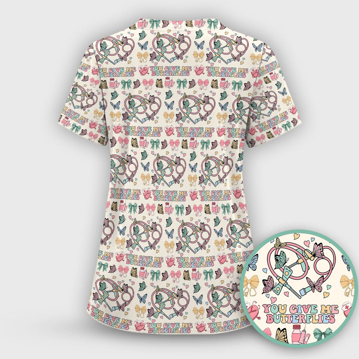 Butterfly Heart Nurse Scrub Top - Valentines Day Gift