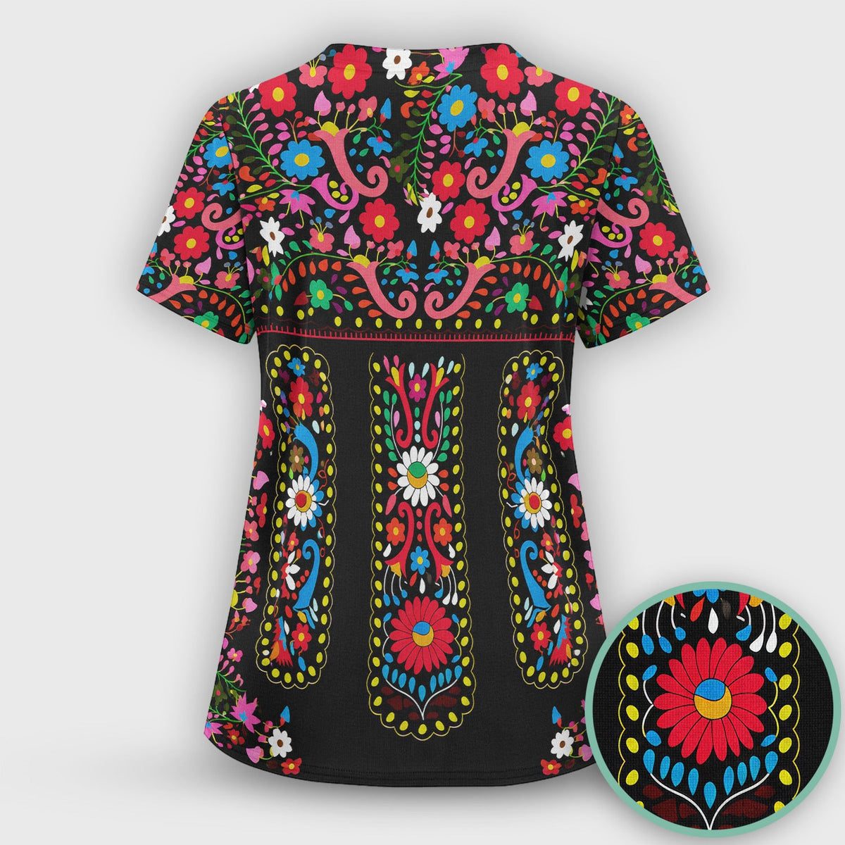 Colorful Folk Art Floral Nurse Scrub Set