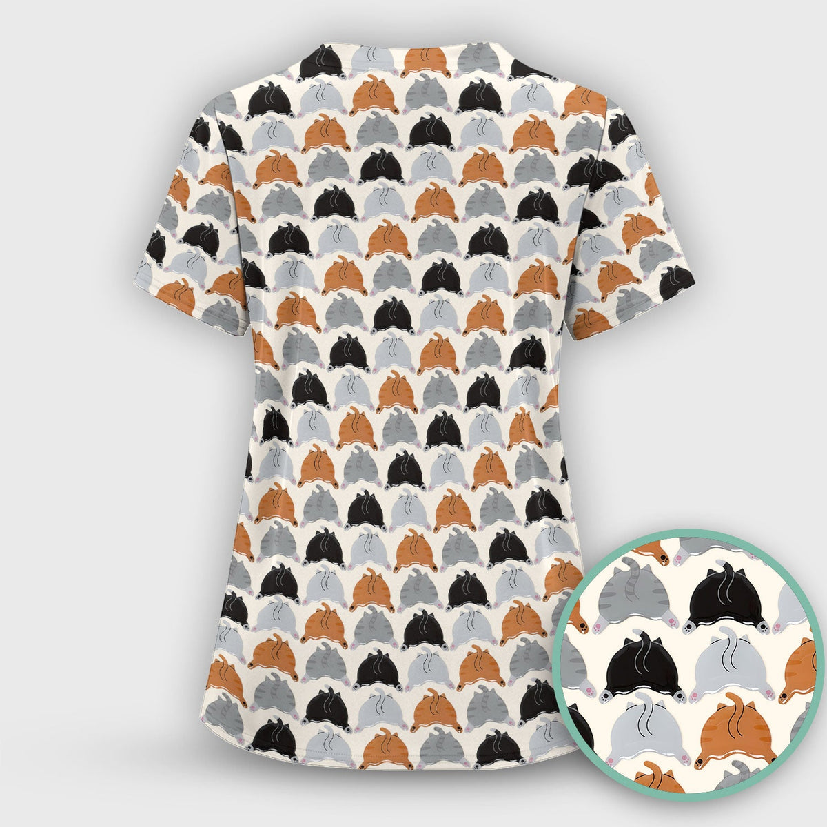 Multicolor Cat Nurse Scrub Top