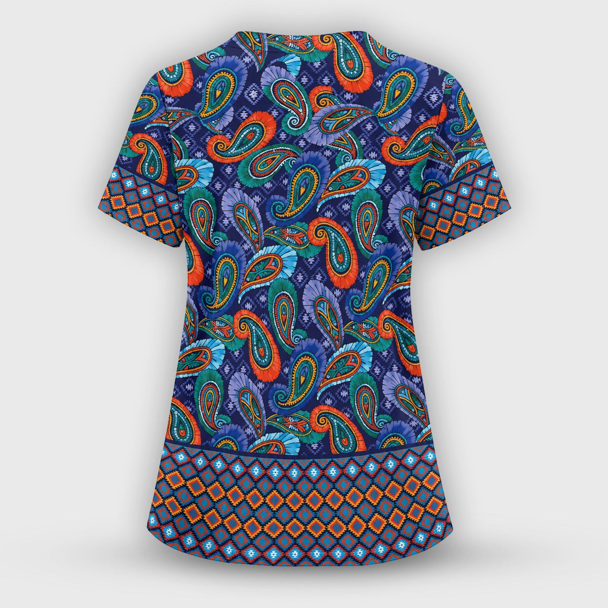 Colorful Paisley Geometric Border Nurse Scrub Set
