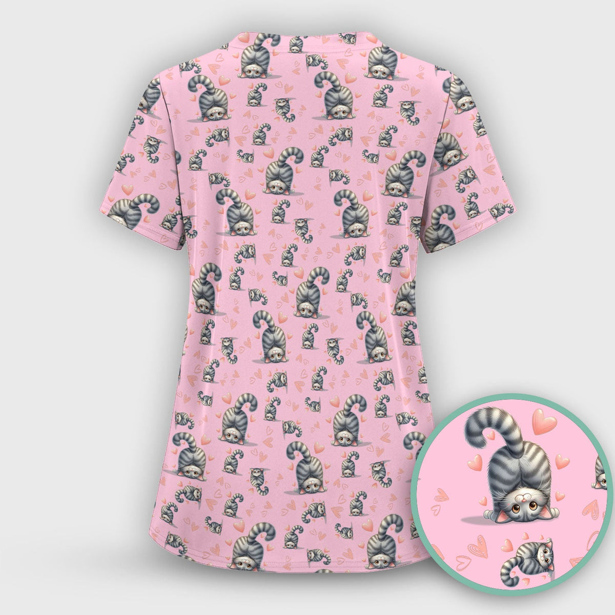 Valentine Cute Cat Heart Nurse Scrub Set