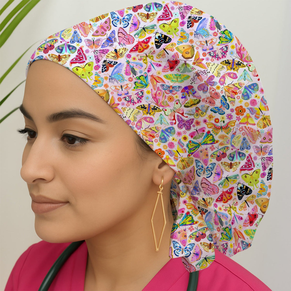 Cute Bright Butterfly Moth Floral Scrub Cap