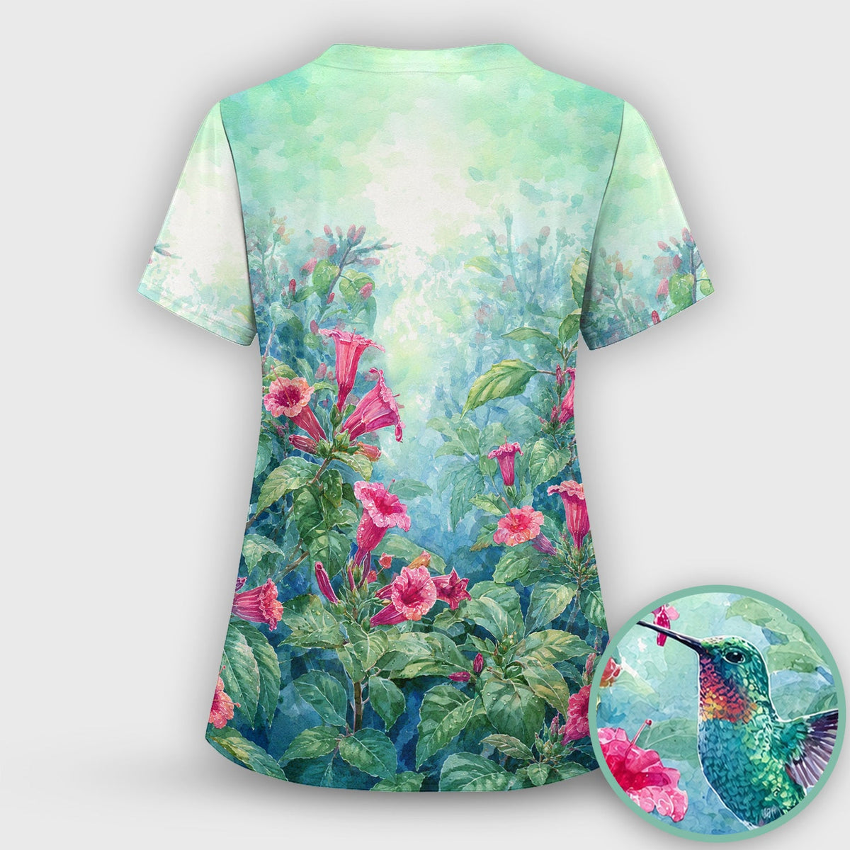 Vintage Hummingbird Floral Garden Nurse Scrub Set
