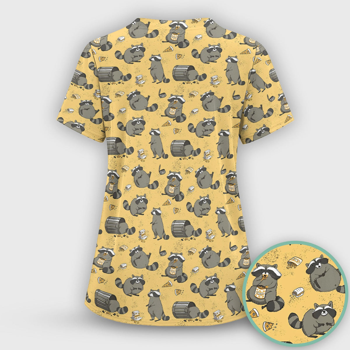 Raccoon Snack Trash Can Nurse Scrub Set