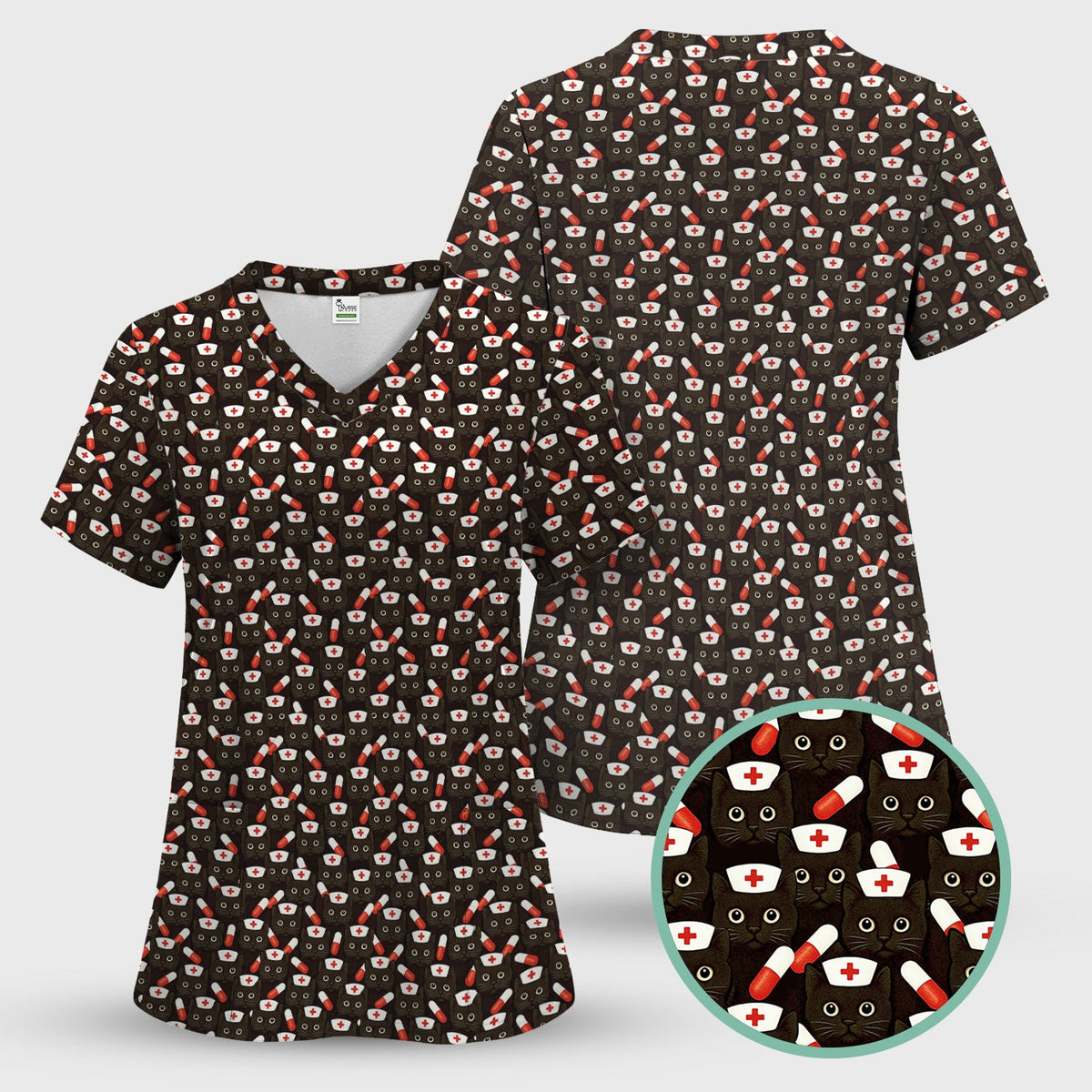 Nurse Cat With Pills Scrub Top