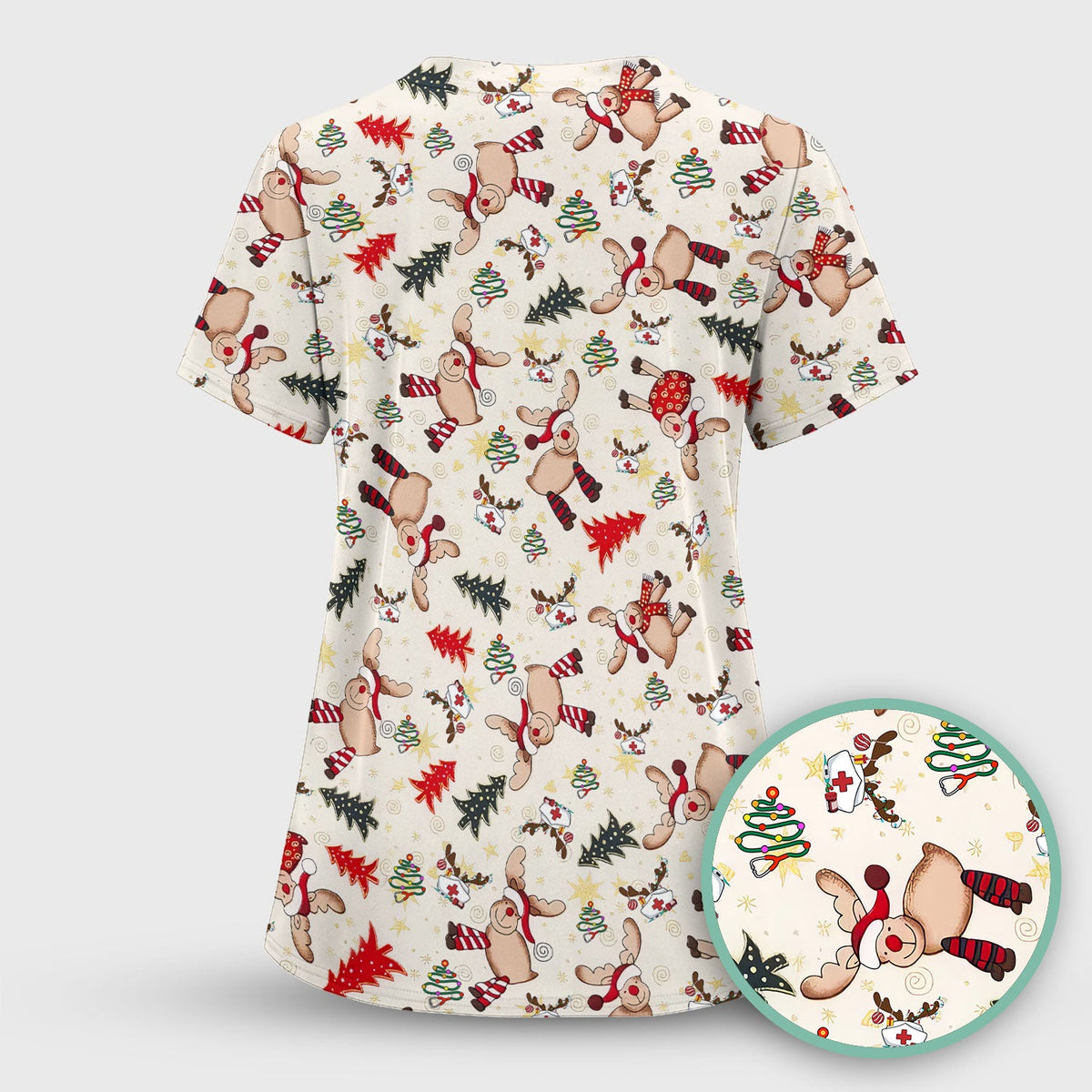 Reindeer Nurse Scrub Top - Christmas Gift