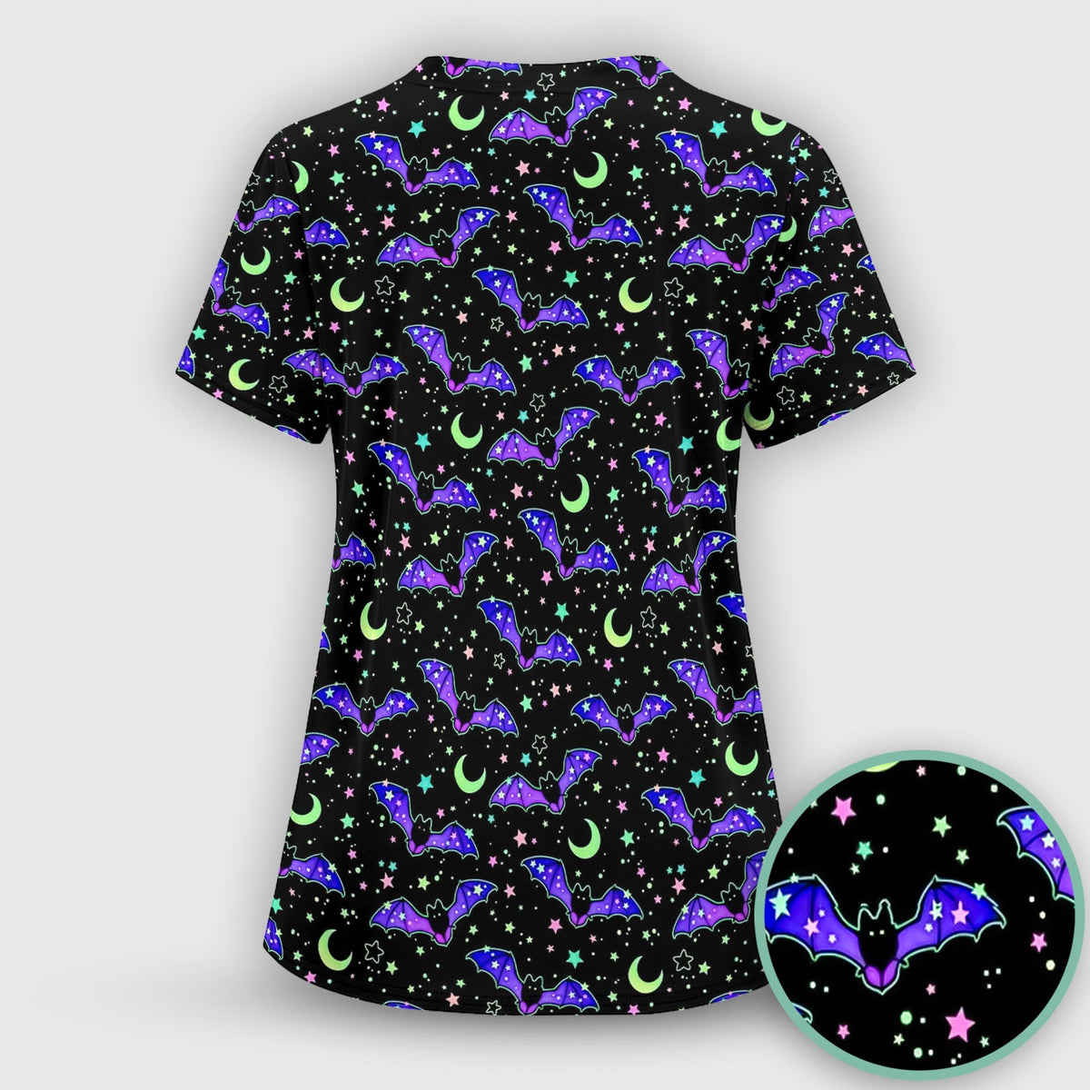 Spooky Celestial Bat Nurse Scrub Top