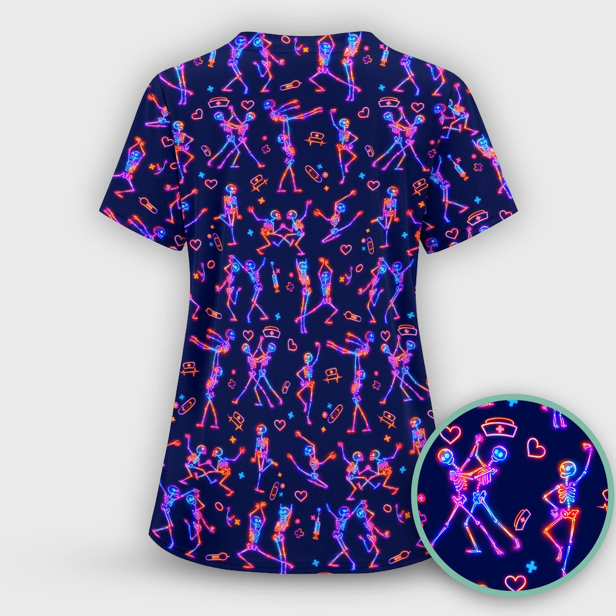 Neon Dancing Skeleton Nurse Scrub Set