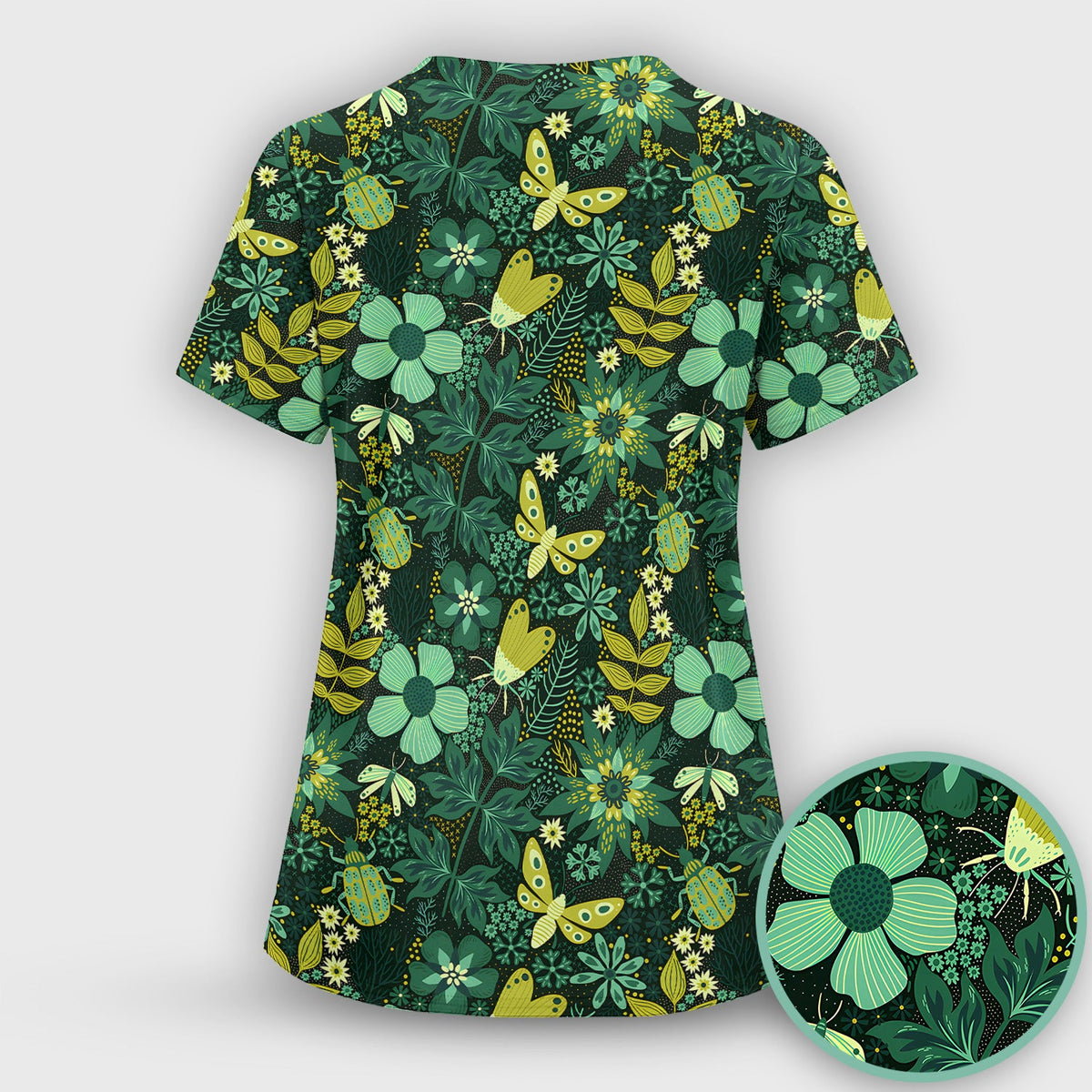 Green Botanical Butterfly Nurse Scrub Set