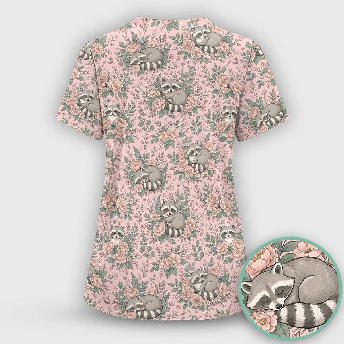Sleeping Raccoon Rose Garden Nurse Scrub Set