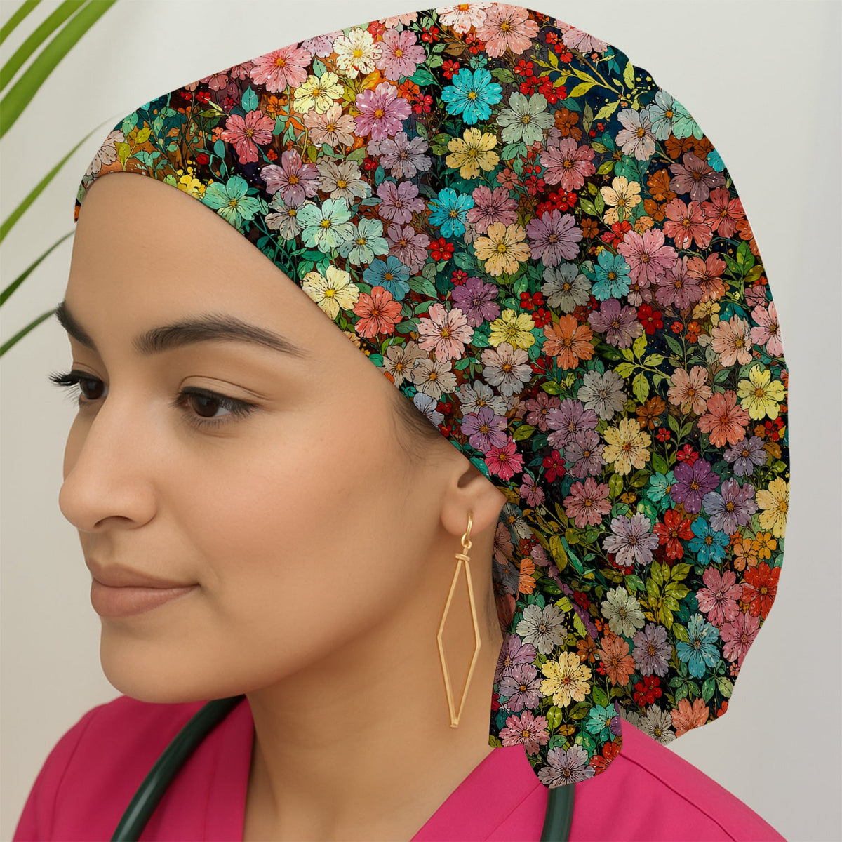 Colorful Wildflower Garden Bloom Pattern Scrub Cap