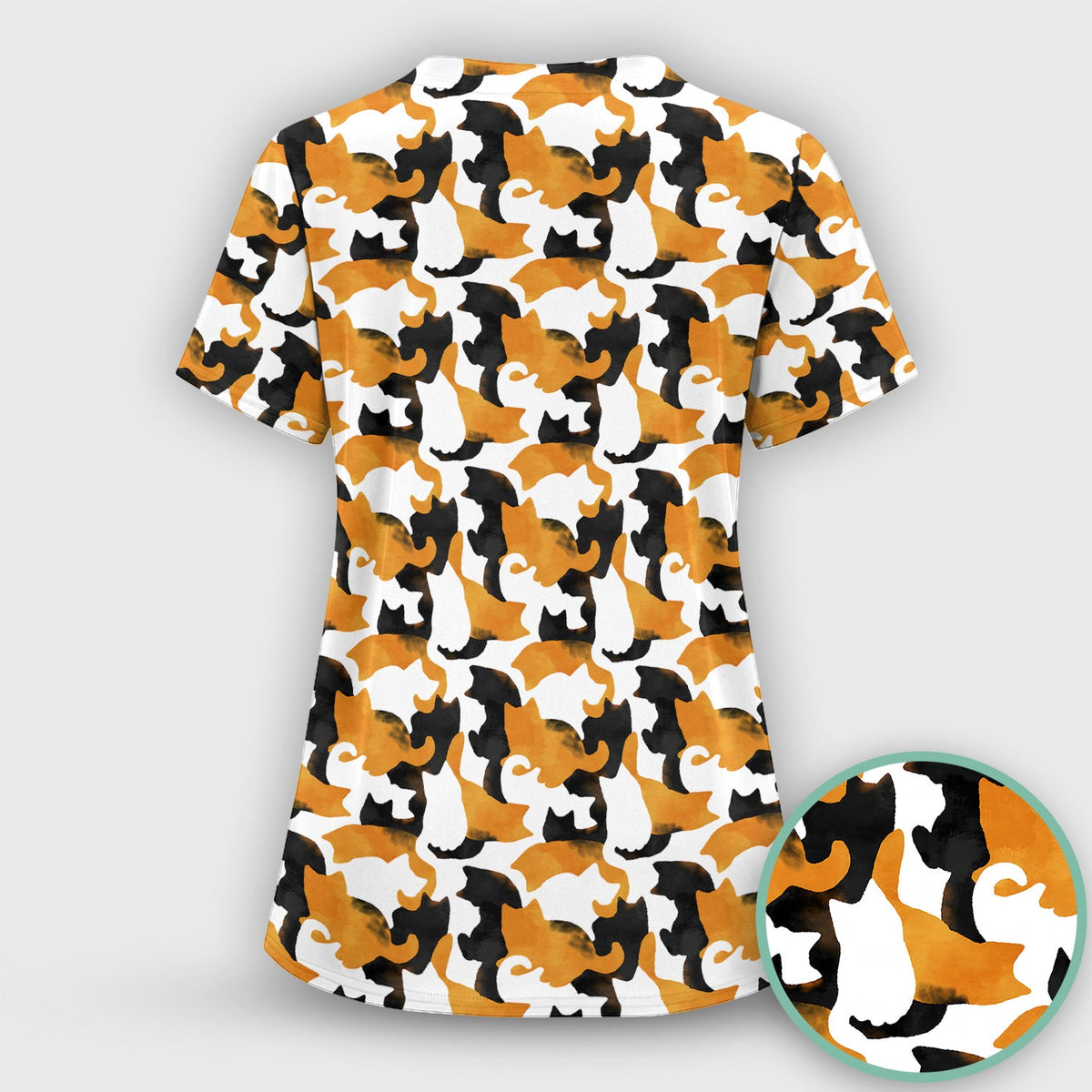 Calico Cat Silhouette Nurse Scrub Top