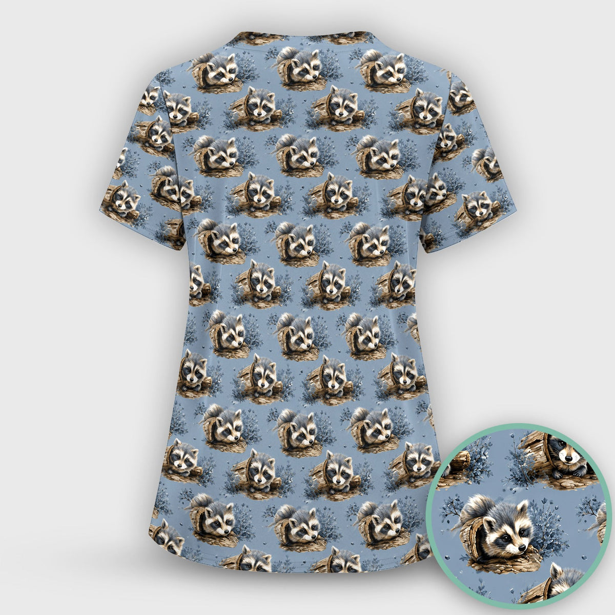 Raccoon In Log Nurse Scrub Top