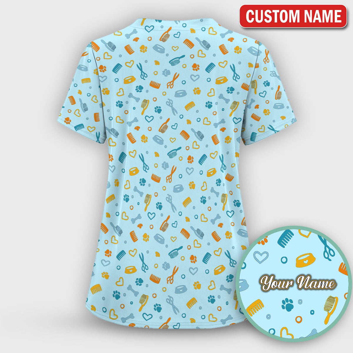 Personalized Dog Cat Grooming Nurse Scrub Top