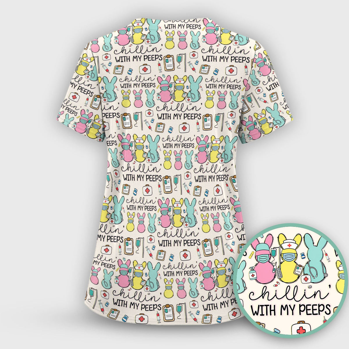 Bunny Nurse Chillin With My Peeps Scrub Set - Easter Gift
