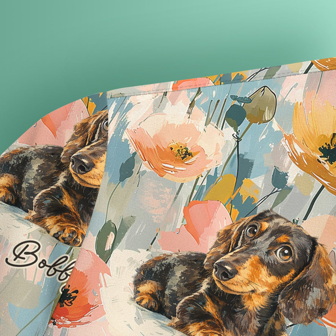 Personalized Dachshund Photo Floral Nurse Scrub Top