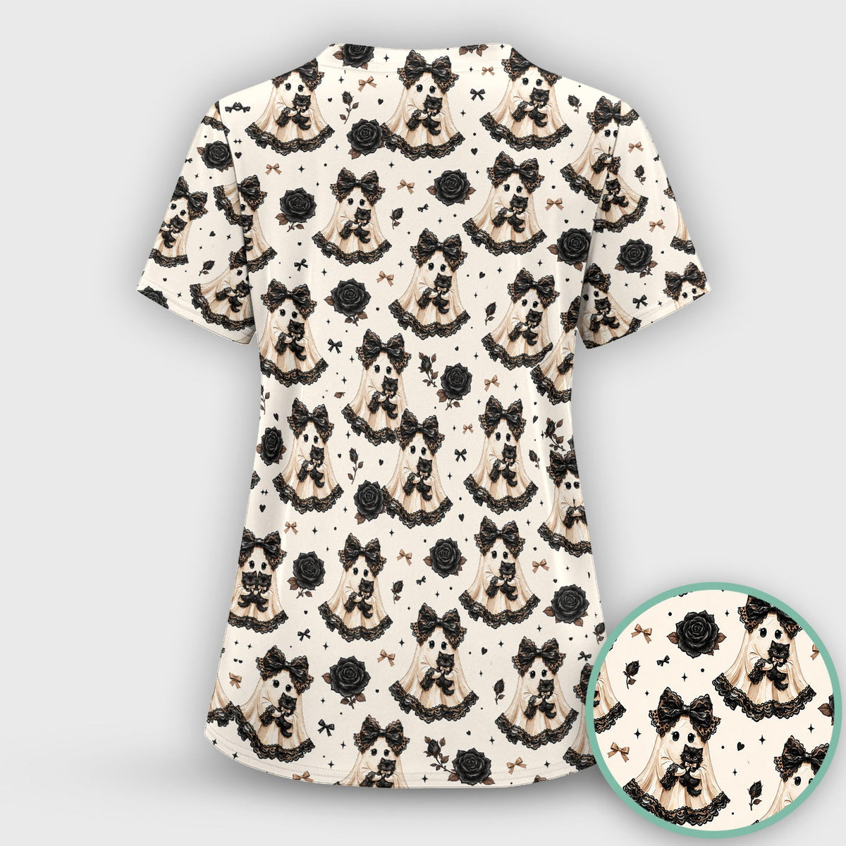 Ghost Black Cat Nurse Scrub Set - Halloween Gift