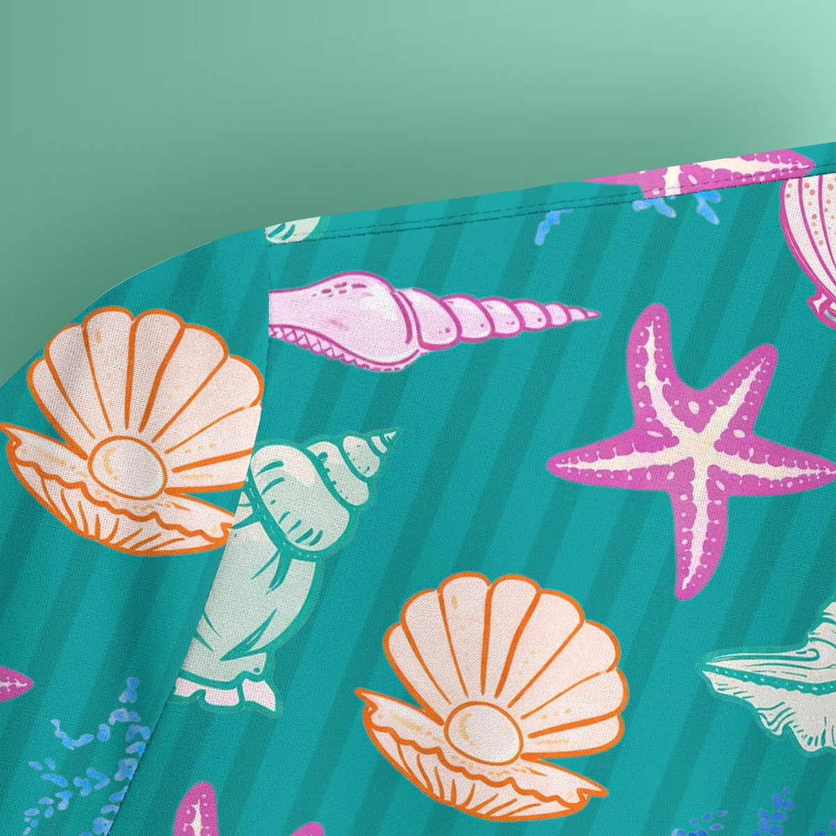 Colorful Seashell Starfish Ocean Stripe Nurse Scrub Top