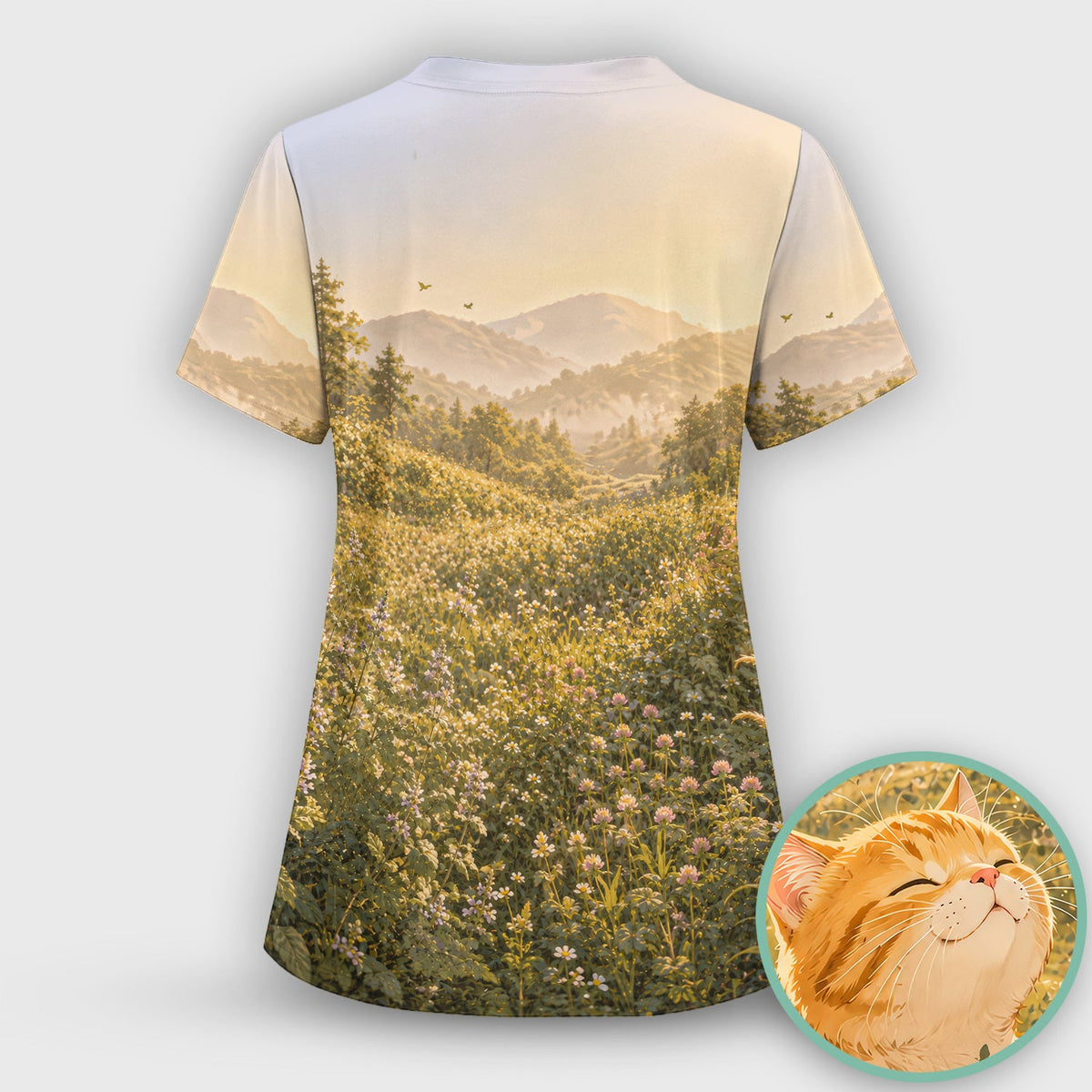 Sunny Mountain Cat Nurse Scrub Top