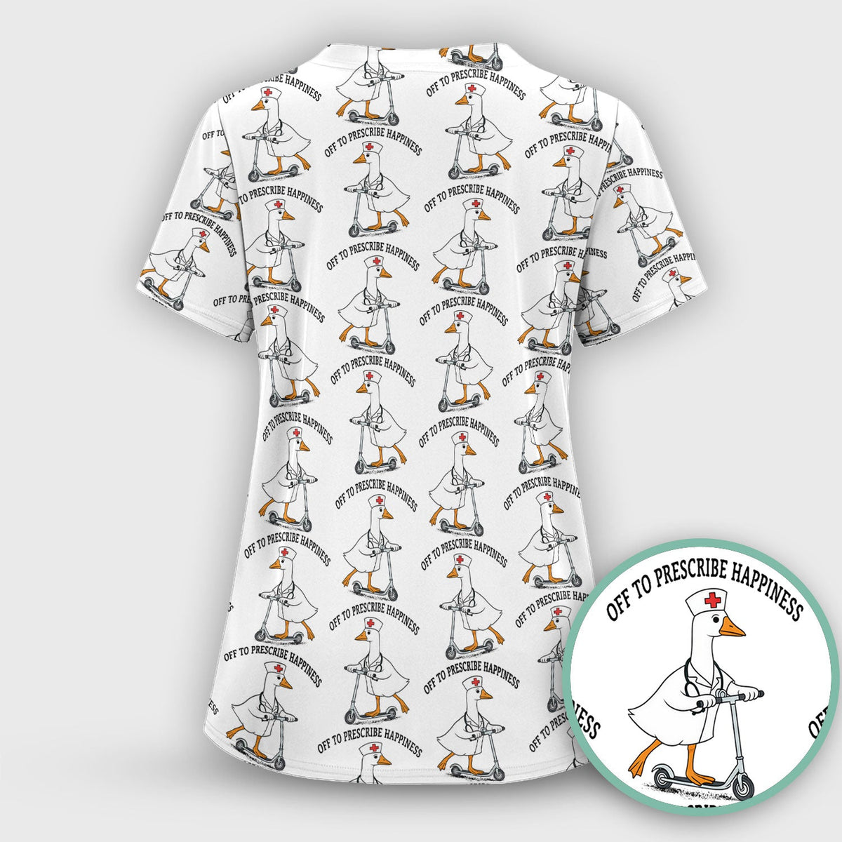 Nurse Goose Scooter Print Scrub Top, Breathable Fabrics Nursing Uniform