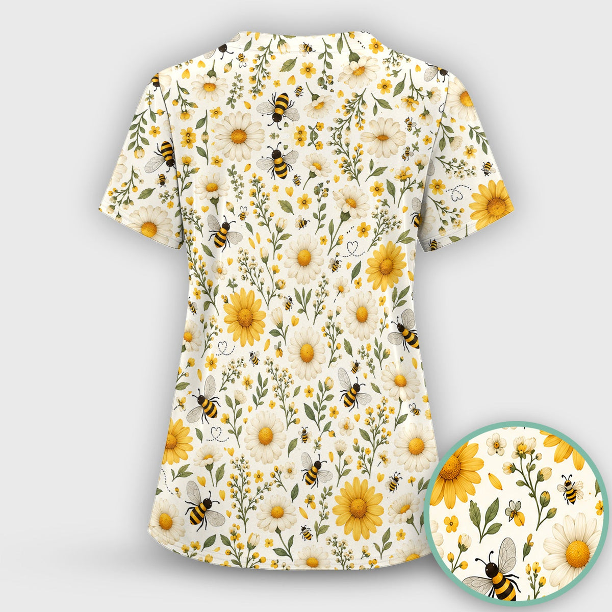 Honey Bee Daisy Nurse Scrub Top