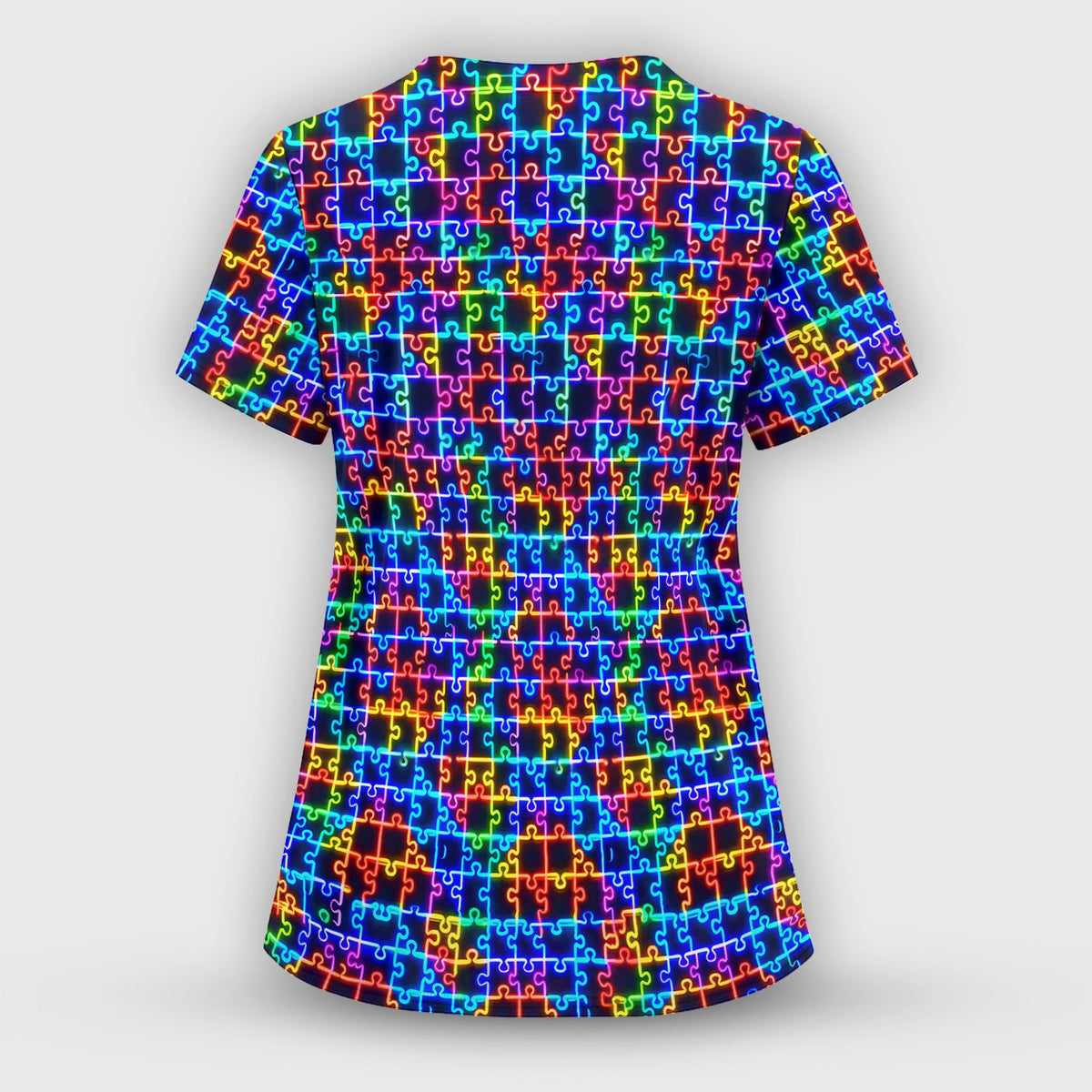 Autism Puzzle Neon Nurse Scrub Top