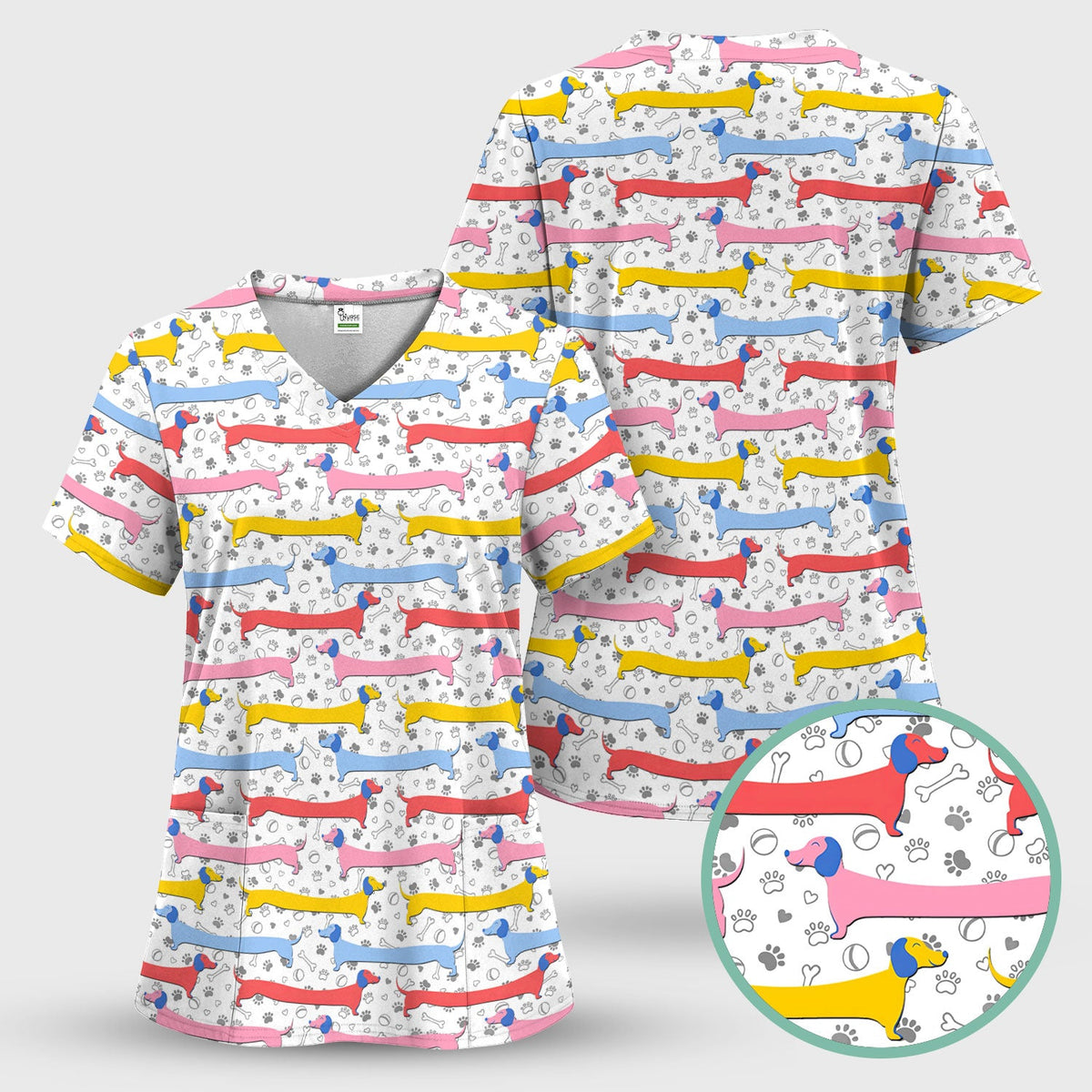 Dachshund Sausage Dog Nurse Scrub Top
