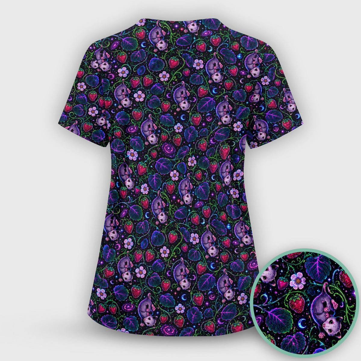 Galaxy Strawberry Opossum Nurse Scrub Set