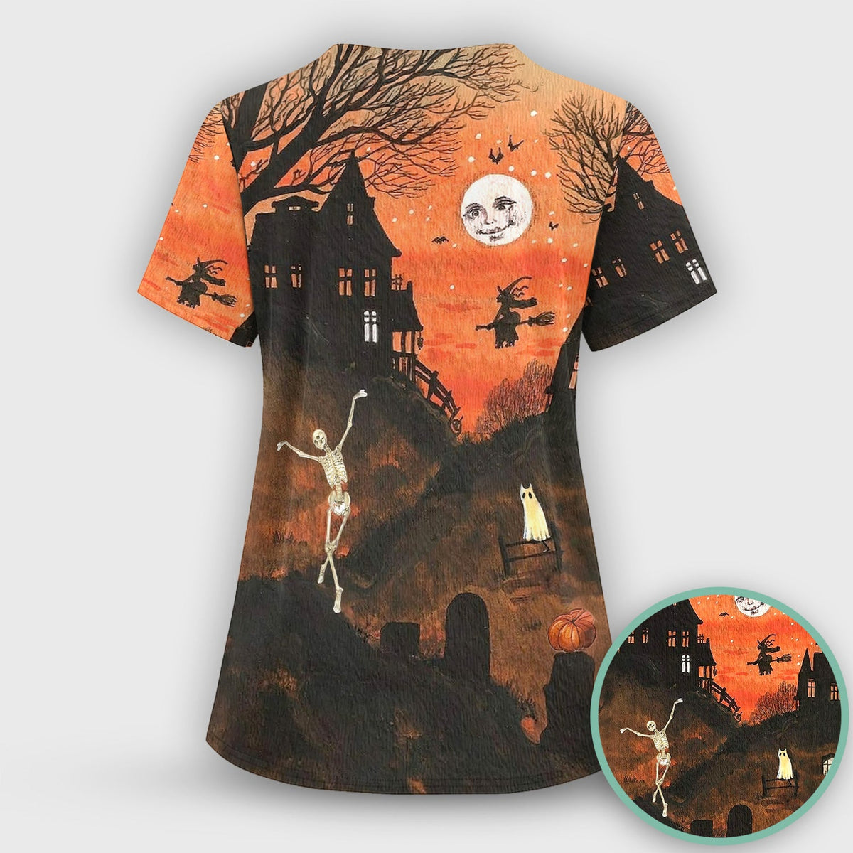 Haunted House Nurse Scrub Top - Halloween Gift